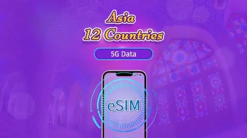 Asia (12 Countries) | 4G/5G eSIM | Data Package | 365 Days Ultra-long Validity | 24-hour Billing | Real-name Registration Required for Hong Kong & Macao | QR Code in Tokyo