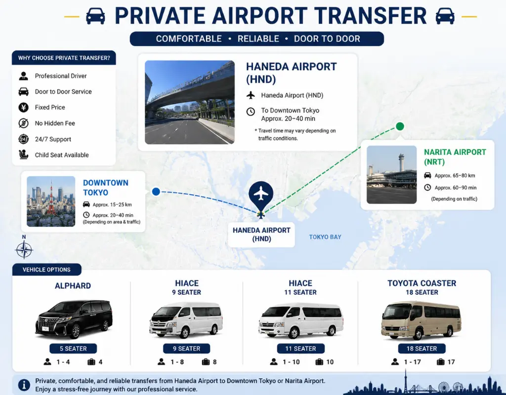 Airport Transfer Haneda ⇄ Downtown Tokyo / Narita in Tokyo