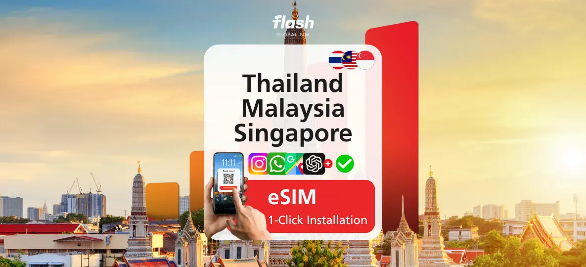 Thailand, Malaysia & Singapore eSIM 5G/LTE - Unlimited Data - Flash Global SIM in Bangkok