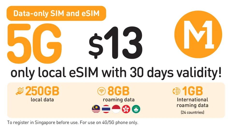 Singapore M1 5G Data-only SIM/eSIM (250GB) in Singapore