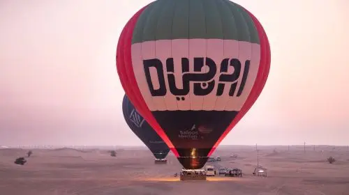 Dubai Desert Adventure hot air balloon ride Experience Half Day Tour Watch the Desert Sunrise Free Tea or Coffee Falconry Show Day Tours in Dubai